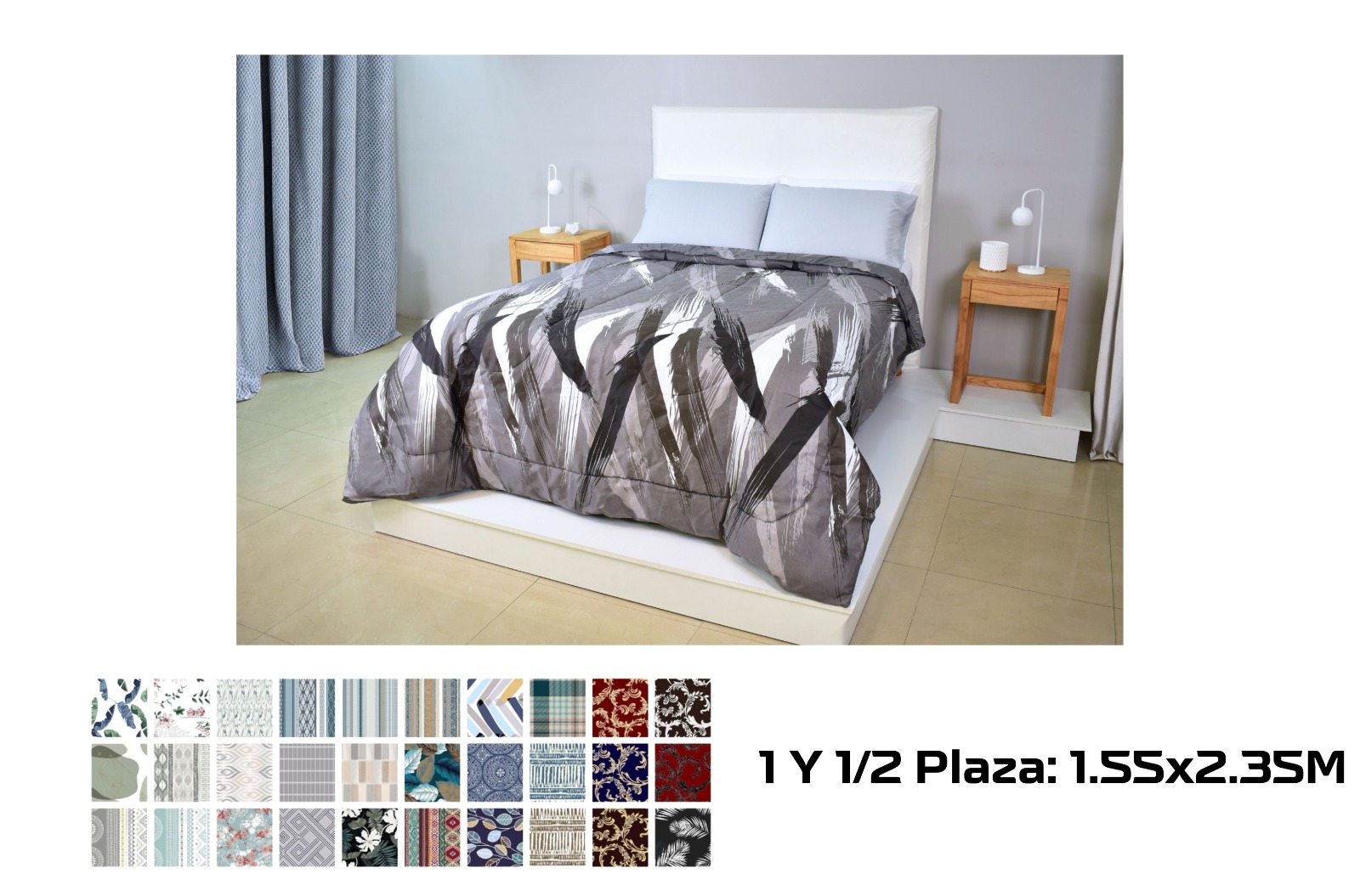 ACOLCHADO ESTAMPADO 1 PLAZA Y MEDIA - BLANCO PARIS