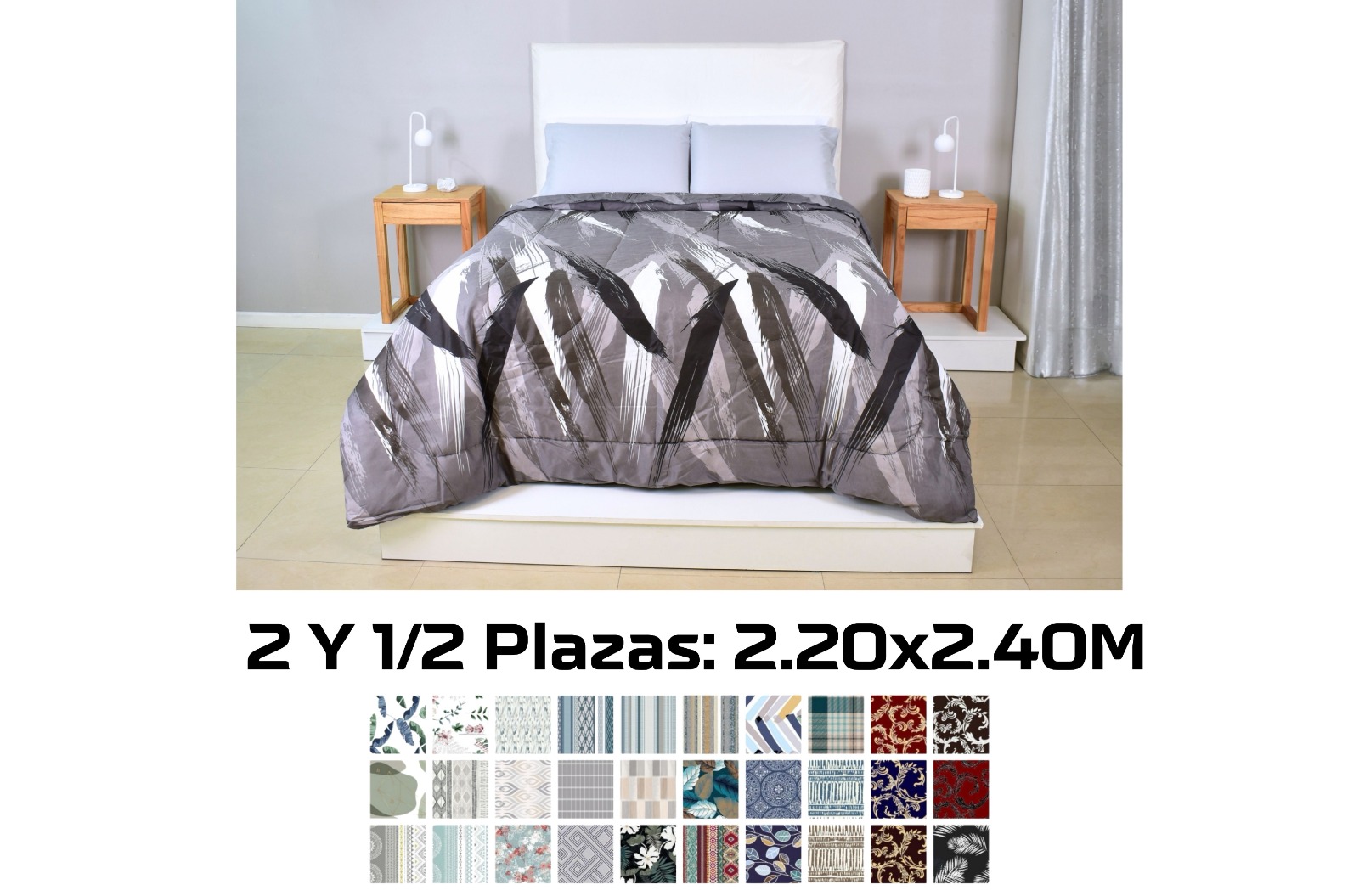 ACOLCHADO ESTAMPADO 2 PLAZAS Y MEDIA - BLANCO PARIS