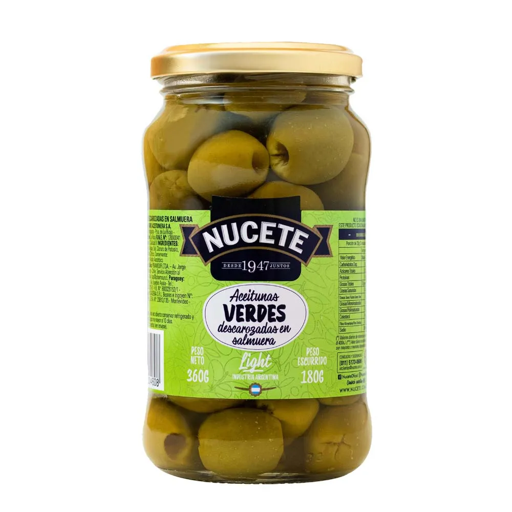 Aceituna Light Verde Descarozada Nucete 180 Grs