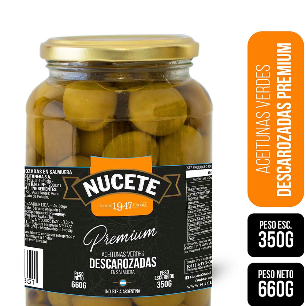 Aceituna Verde Descarozada Premium Nucete 360 Grs