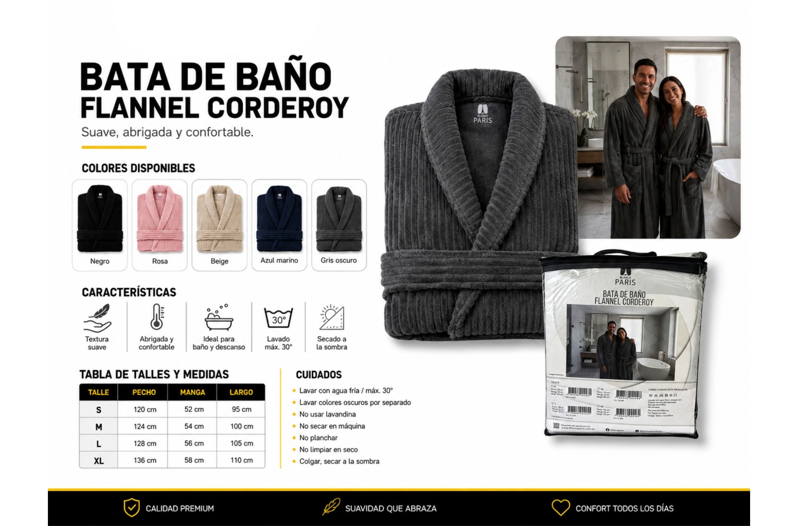BATA DE BANO FLANNEL CORDEROY