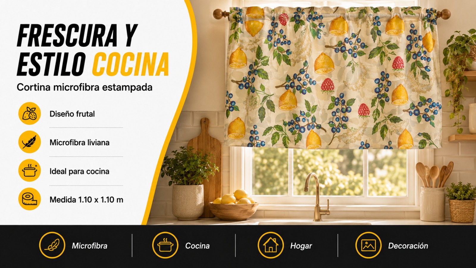 CORTINA PARA COCINA ESTAMPADA CON PASA CANO