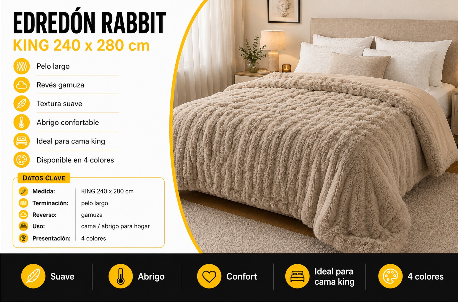 EDREDON RABBIT REVERSIBLE KING 2.40Mx2.80M