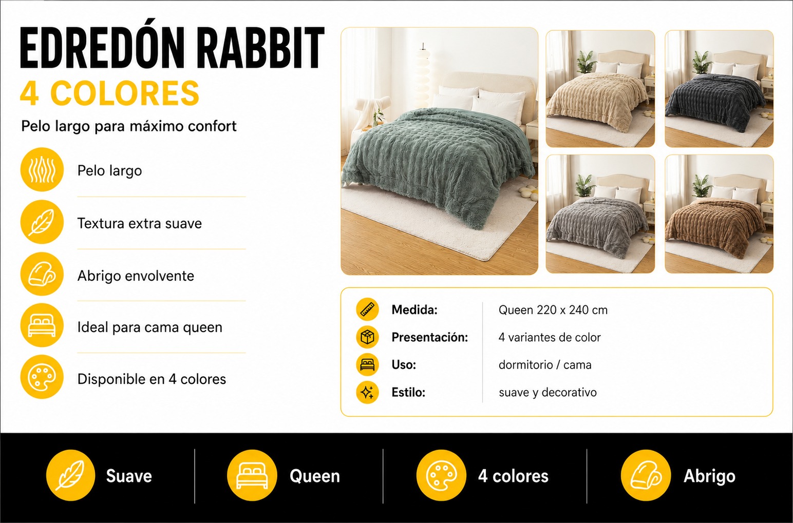 EDREDON RABBIT REVERSIBLE QUEEN 2.20Mx2.40M