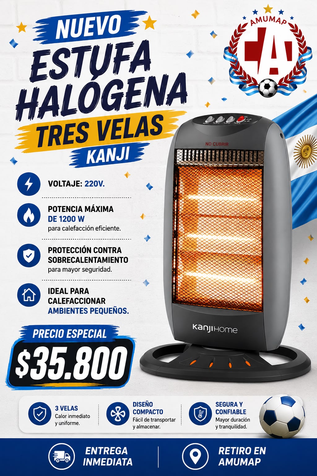 Estufa Halógena Tres Velas Kanji