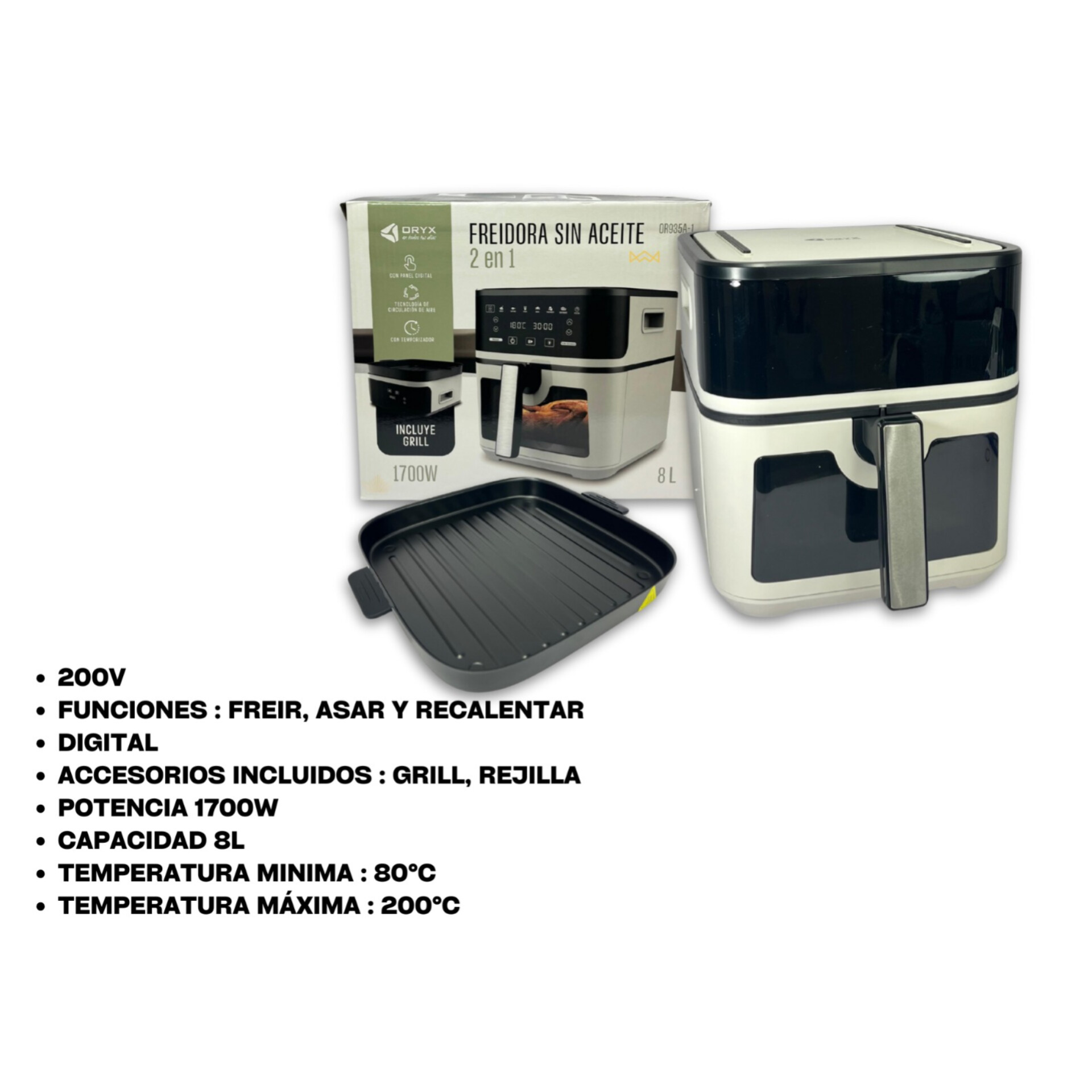 FREIDORA DE AIRE TACTIL + GRILL - 8LTS