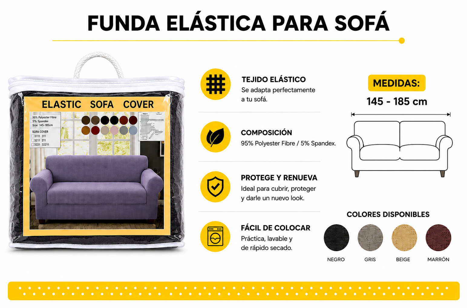 FUNDA ELASTICA PARA SOFA - 2 CUERPOS