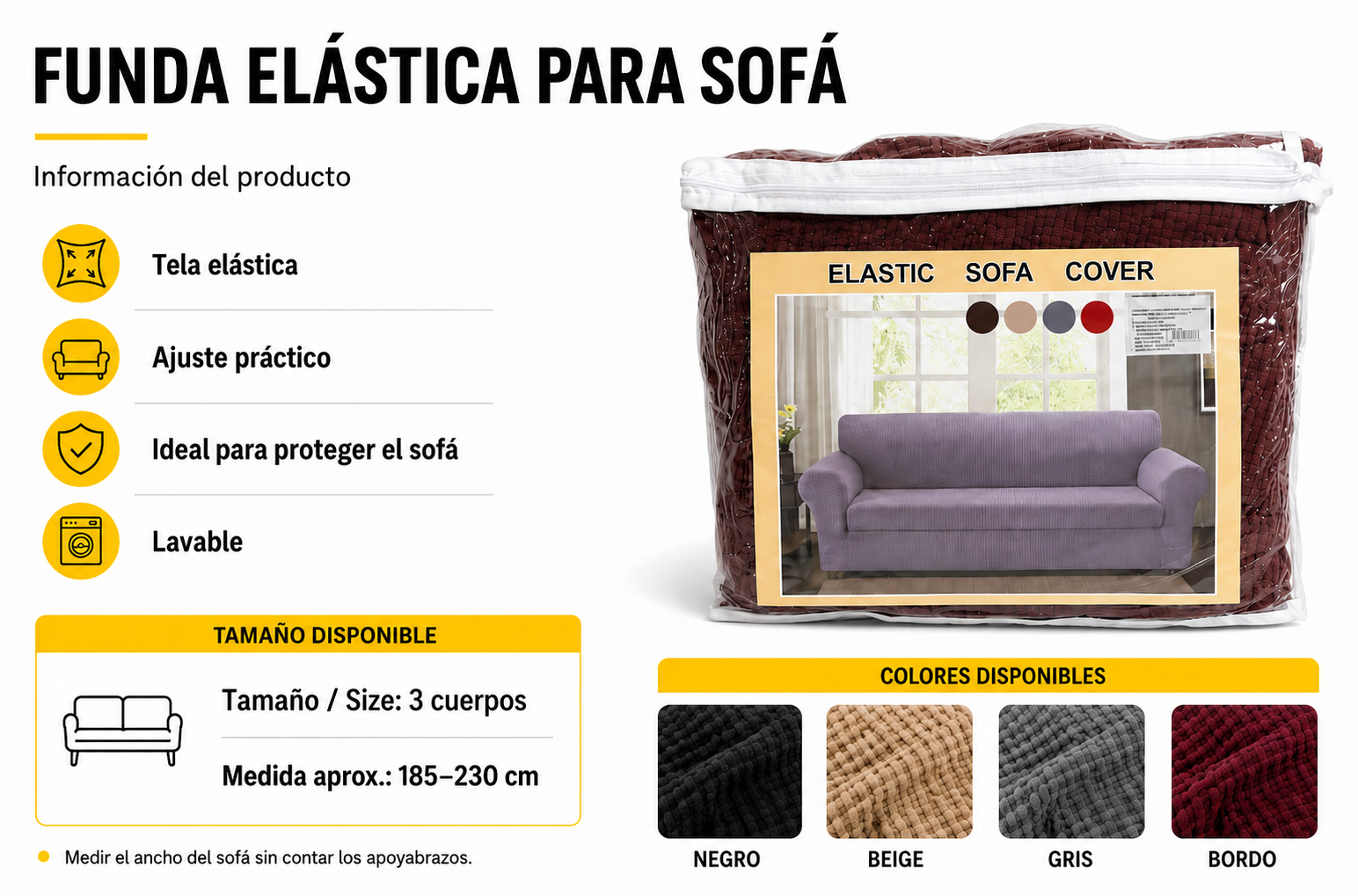 FUNDA ELASTICA PARA SOFA - 3 CUERPOS