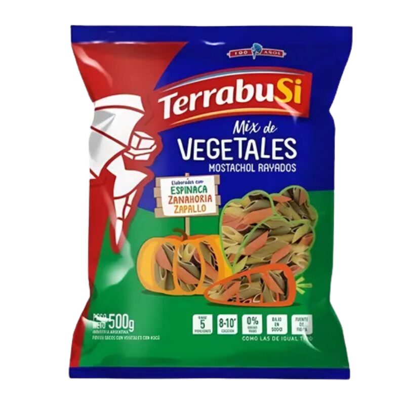 Fideos Mostachol Rayado Mix de Vegetale Terrabusi 500 Grs