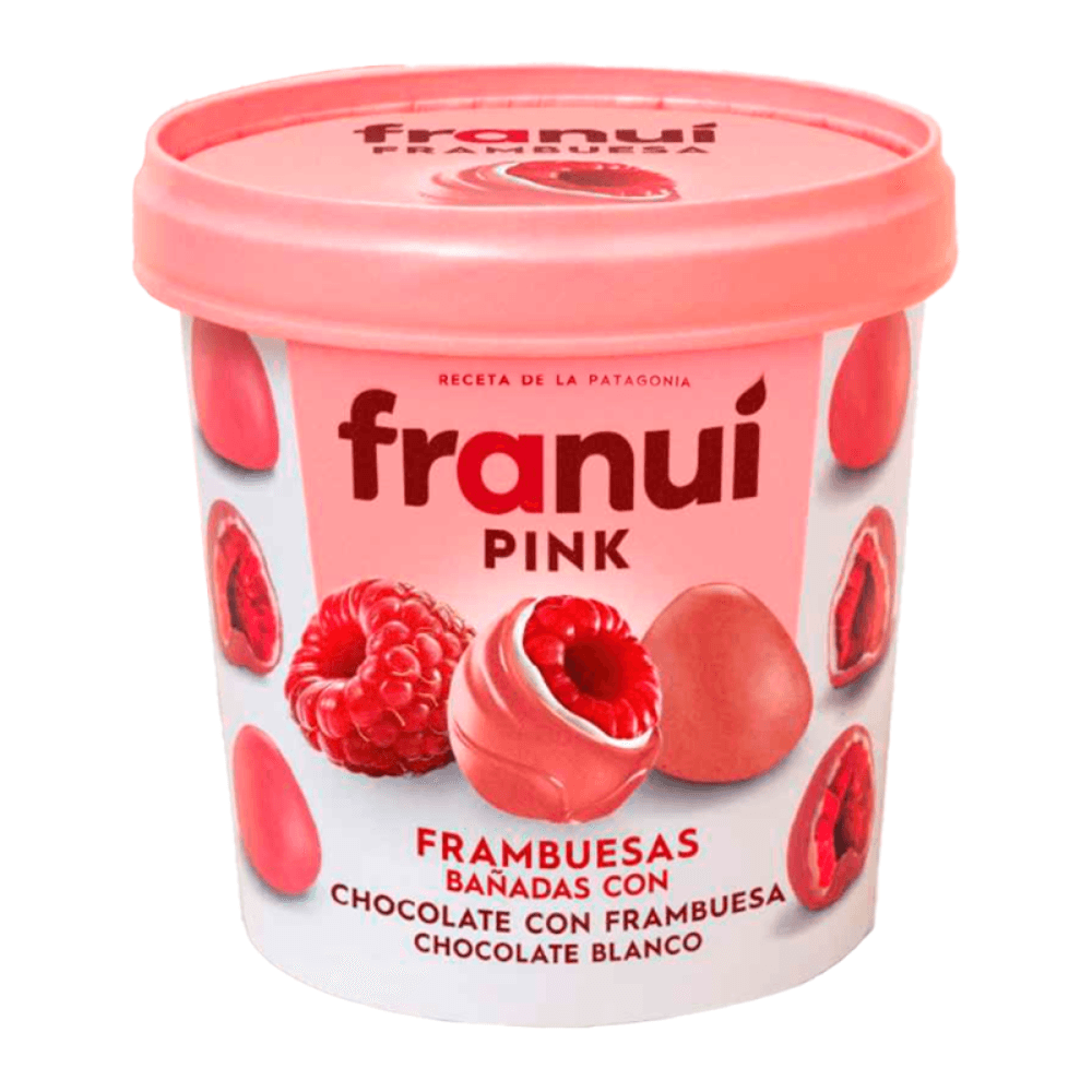 Frambuesas Bañadas en Choc.Bco. Pink Franui 150 Grs