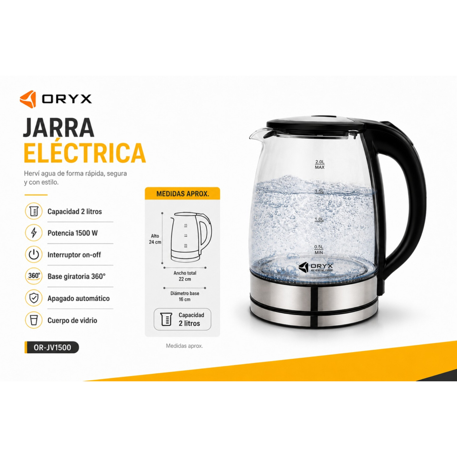 JARRA DE VIDRIO ELECTRICA 2L - ORYX