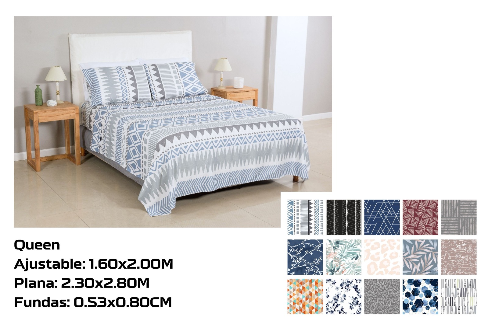 JUEGO DE SABANAS ESTAMPADAS 400H QUEEN
