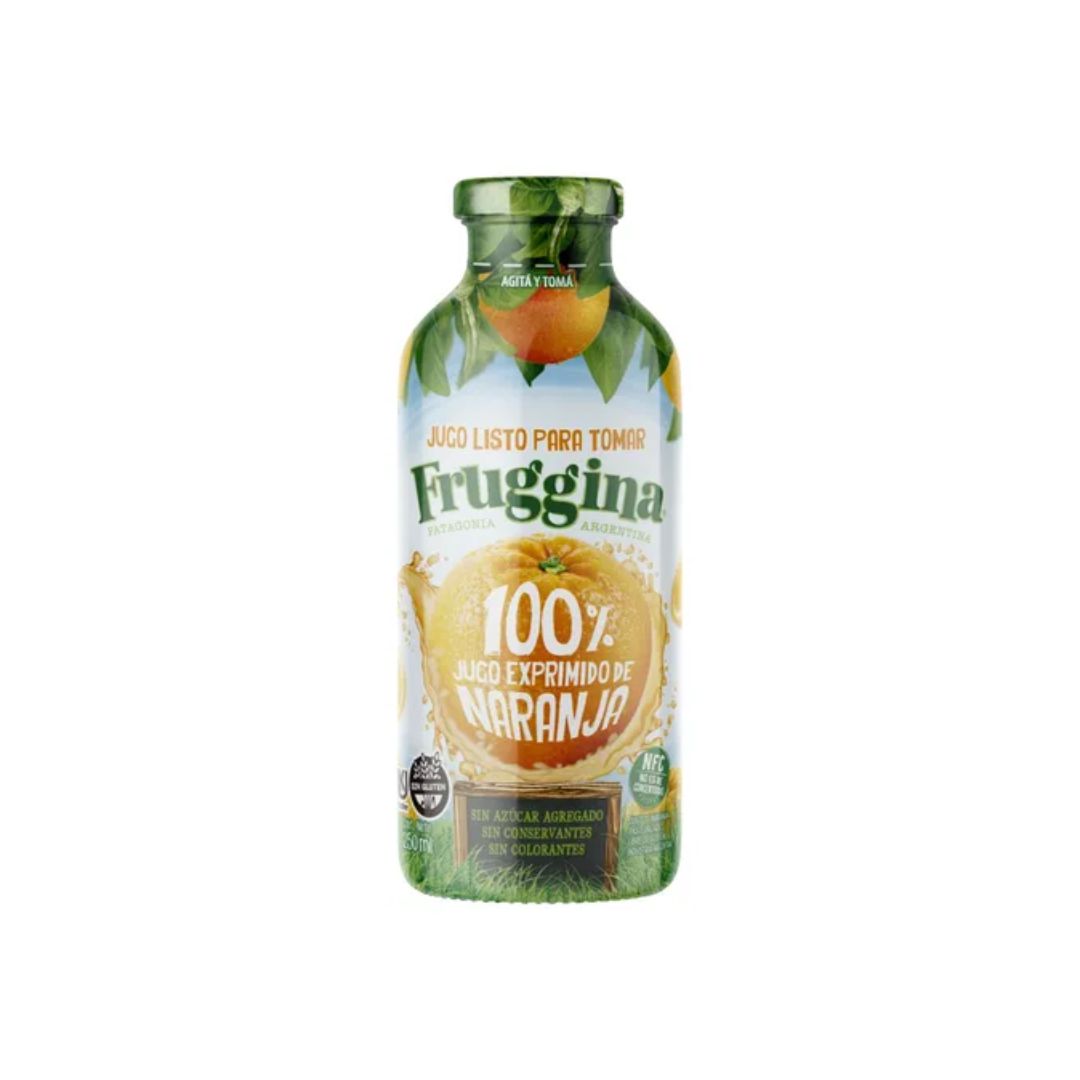Jugo Prensado 100% Naranja Bot. Fruggina 250 ml