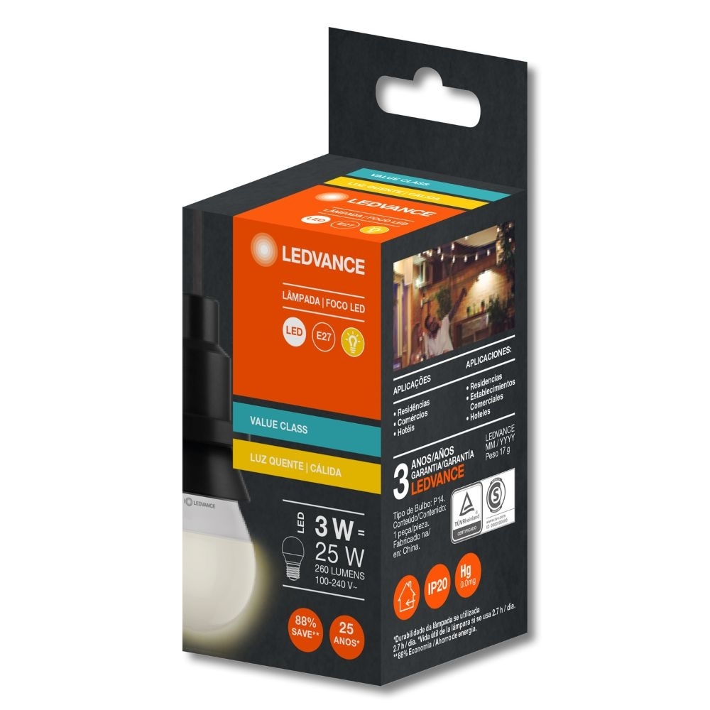 Lamp.Led Value Class 3W 260lm E27 Calid Ledvance 1 Un