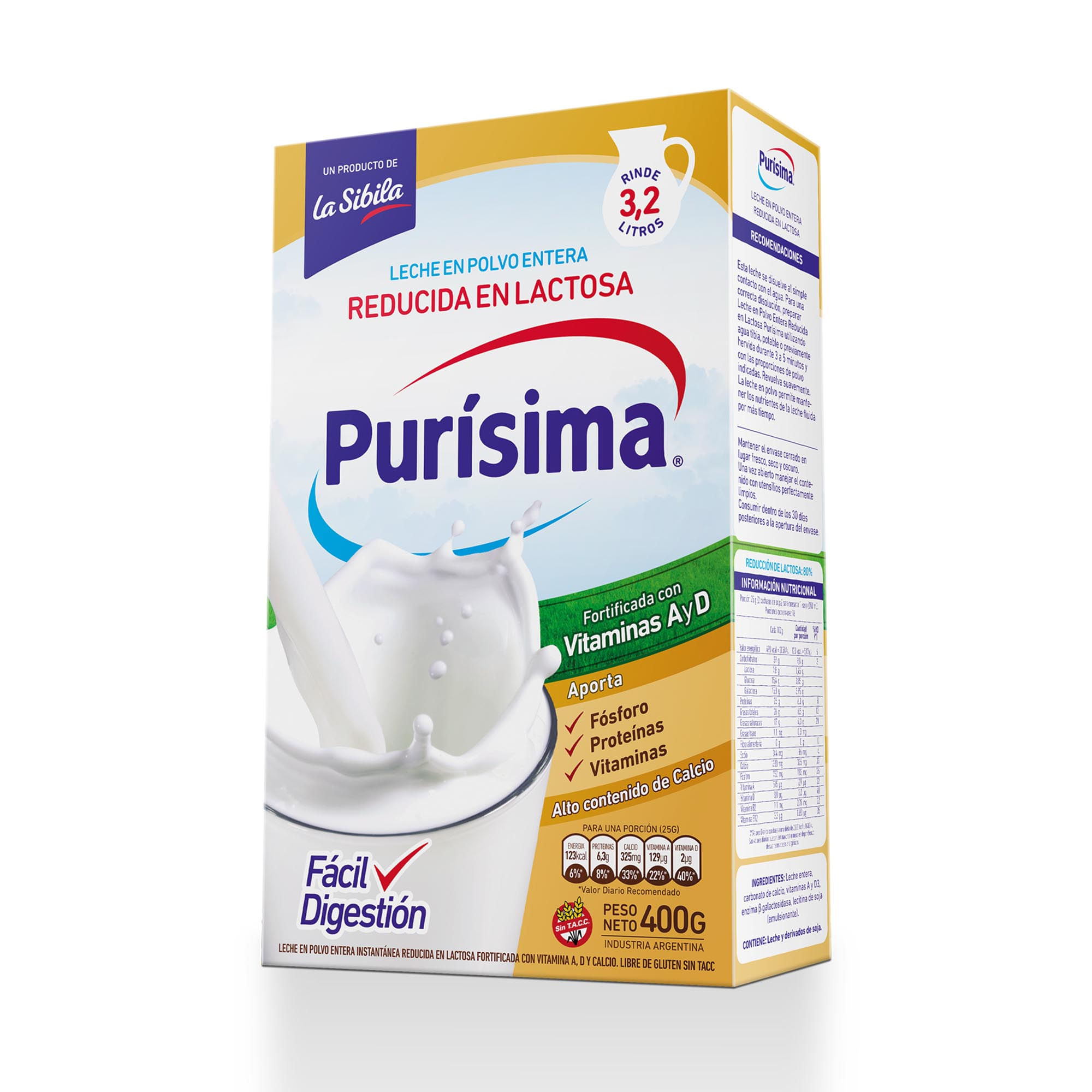 Leche en Polvo Descremada +Plus Pouch Purisima 800 Grs