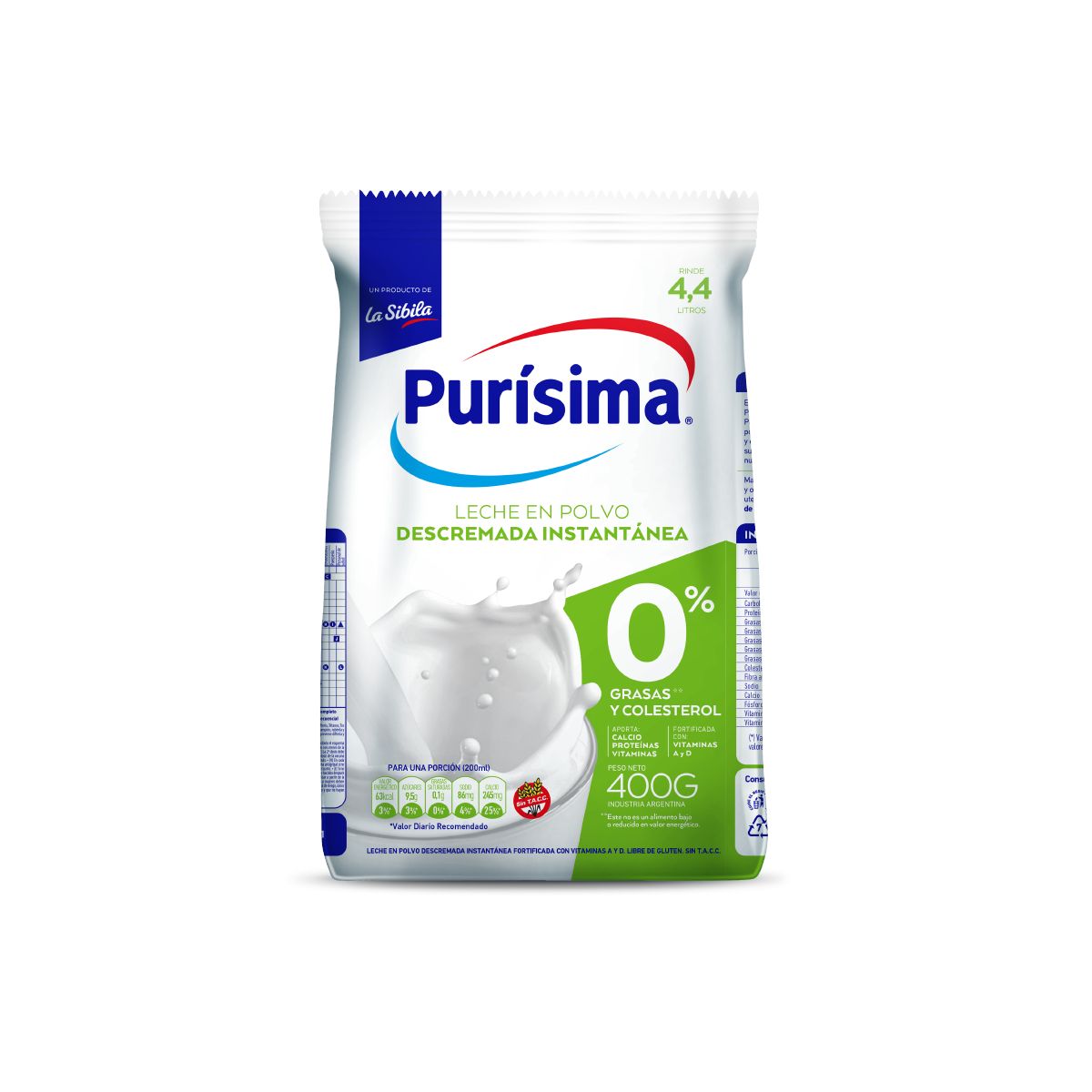 Leche en Polvo Descremada Pouch Purisima 400 Grs