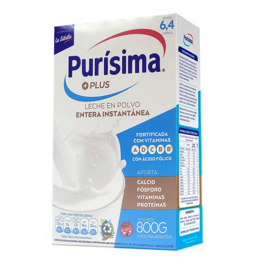 Leche en Polvo Entera +Plus Purisima 800 Grs