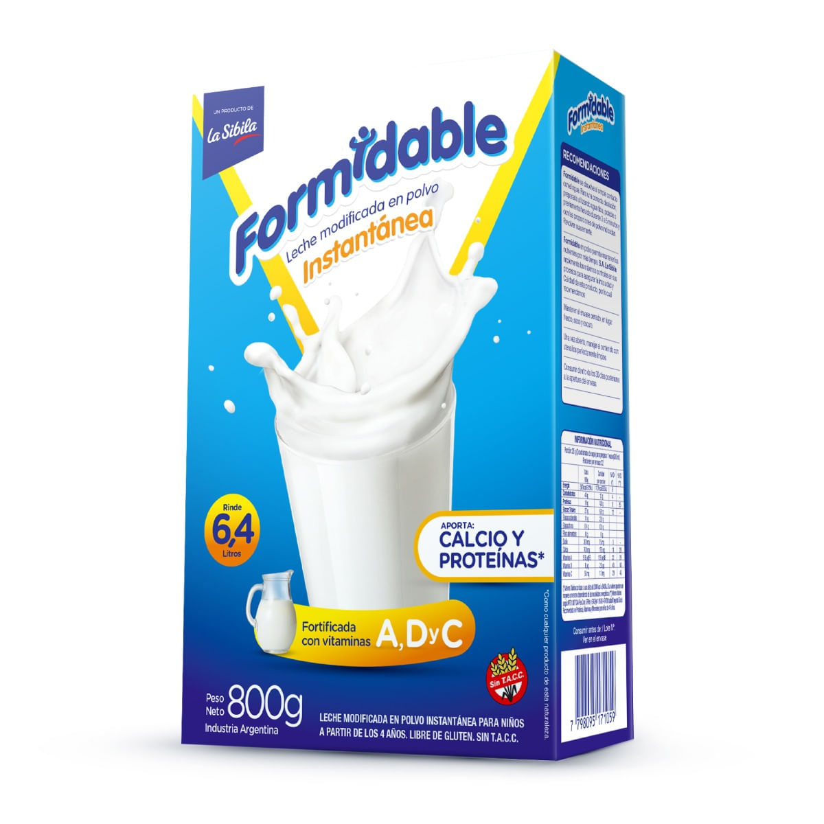 Leche en Pvo Entera Formidable 800 Grs