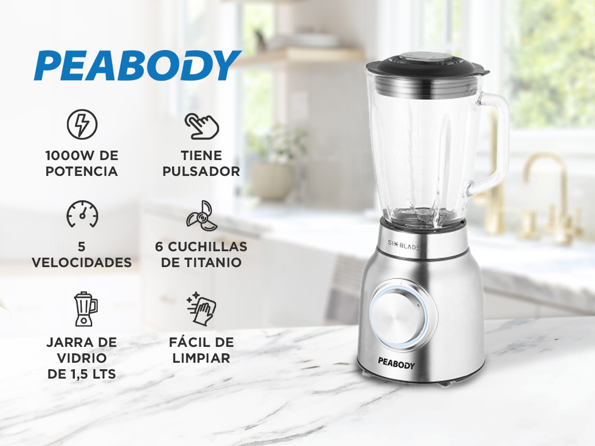 Licuadora de Mesa 1000W 1.5L Inoxidable Peabody Un