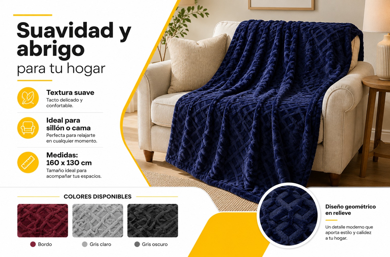 MANTA PEQUENA CON TRIANGULOS 160cmx130cm