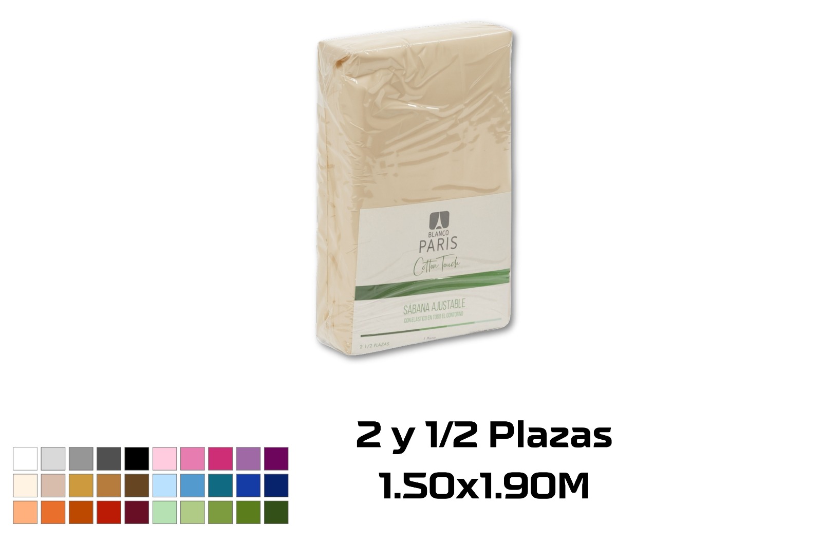 SABANA AJUSTABLE ALGODON 2 PLAZAS Y MEDIA BLANCO PARIS