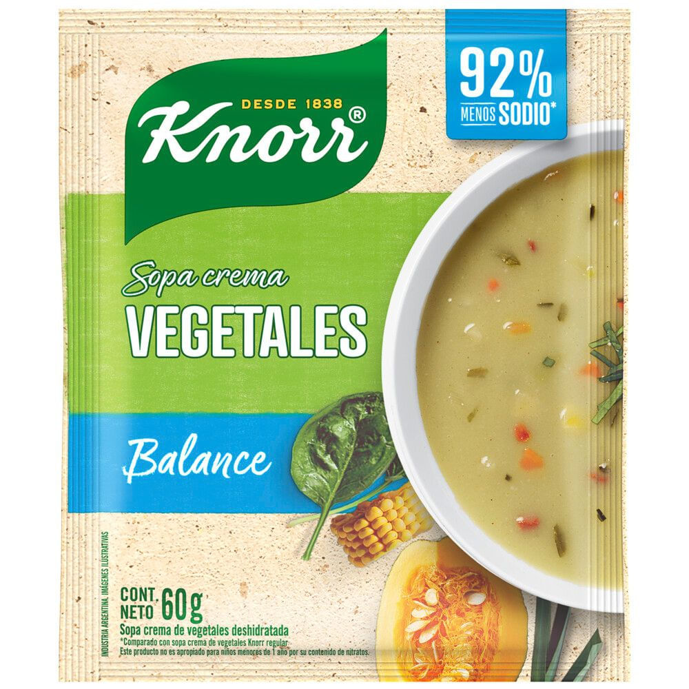 Sopa Crema Balance Vegetales 92%-Sodio Knorr 60 Grs
