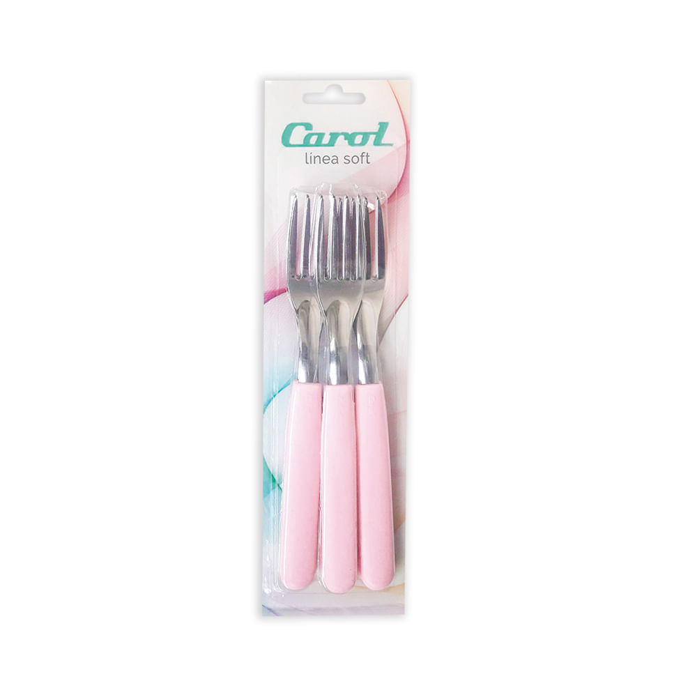 Tenedor Mango Plastico Rosa x3 Carol 3 Un