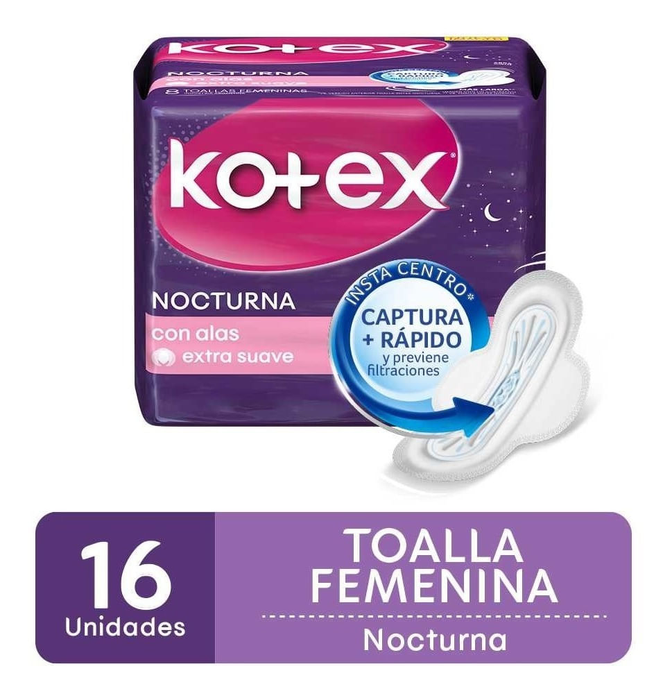 Toalla Fem. Nocturna C/Alas Doble A.Abs Kotex 16 Un